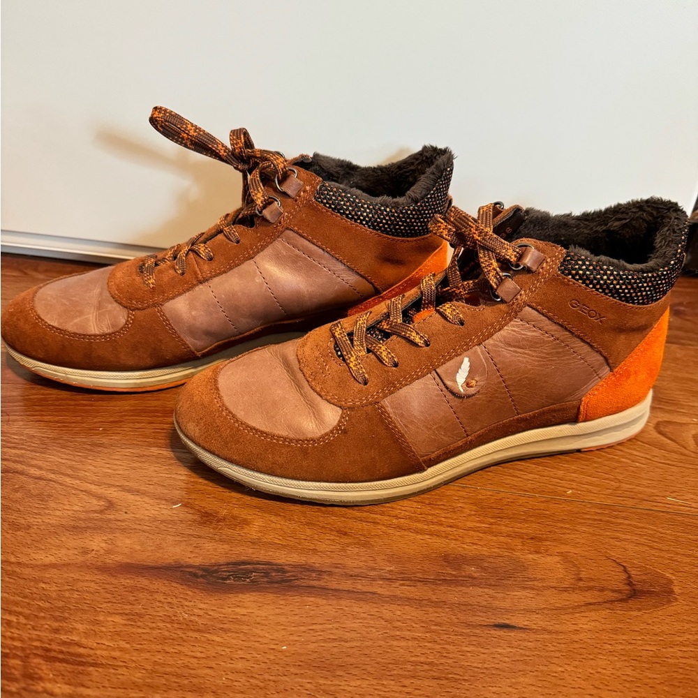 GEOX burnt orange and brown leather light sneakers sz 38 USsz8